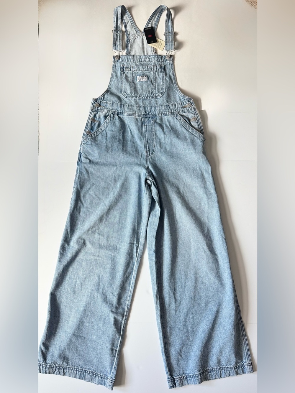 Levi’s Wide Leg Denim Overalls, Light Wash Blue, NWT, Women’s Size Small - Picture 4 of 10